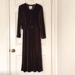 NWT. Woman's Velvet short cardigan and maxi dress set.